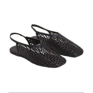 ZARA HOME 100% LEATHER BRAIDED LEATHER SLINGBACK BALLET FLATS SHOES BLACK SIZE 9